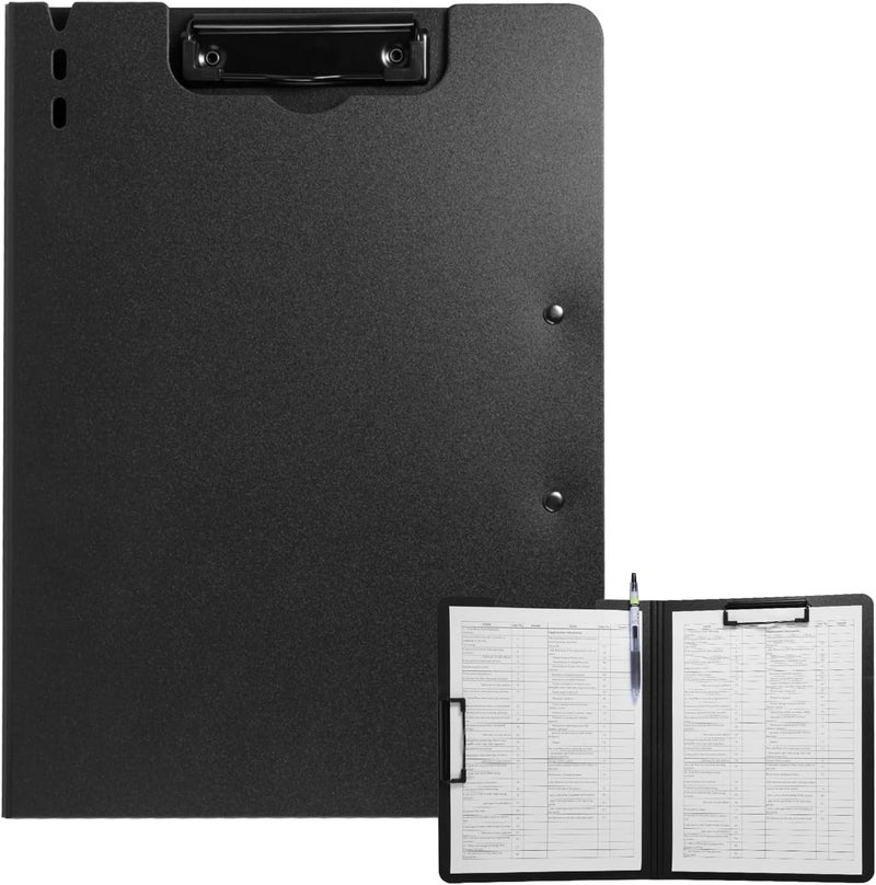 FRETONBA Clipboard Folder, A4 Foldable Clipboard with Horizontal and Vertical Double Metal Clips, 360 Degree Foldable Binder Clipboards with Pen Holder, File Cover Work Folder Clipboards, Black - Image 1